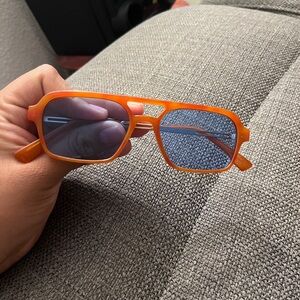 Orange Sunglasses with Blue Lenses